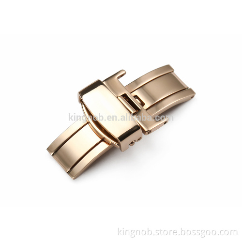 Watchband Buckle wholesale 12 14 16 18 20mm Sliver Rose Gold Double push button butterfly Clasp watch deployment clasp